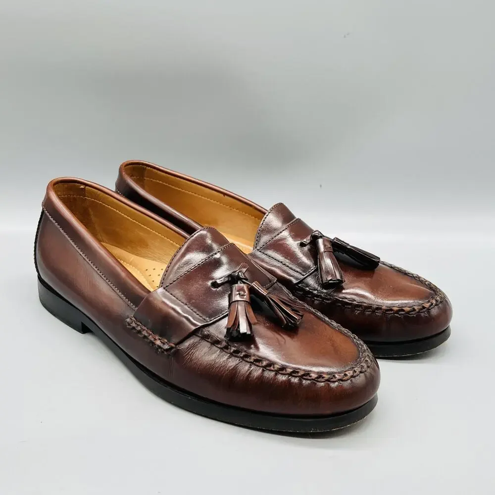 Johnston & Murphy Shoes Mens 9 Brown Leather Tassel Loafers Slip On Dress Casual